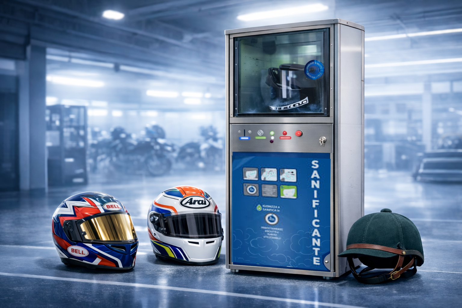 Macchina RiderCare con caschi professionali